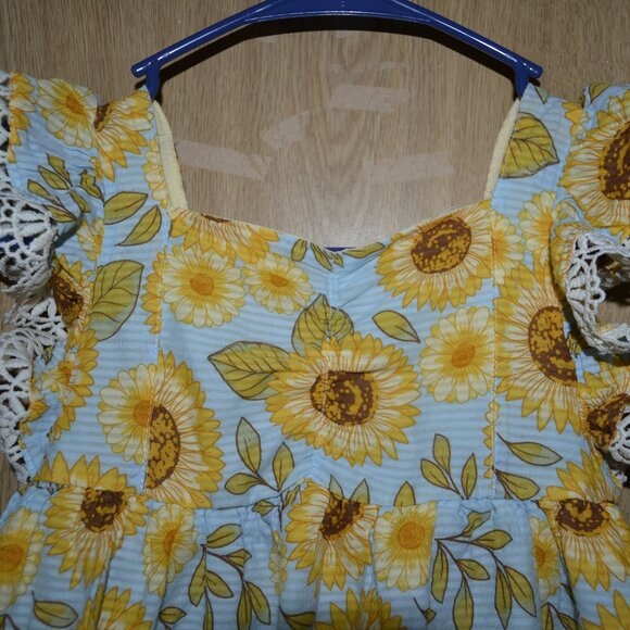 Cynthia Rowley Sunflower Print Cotton Lace Detail Vacation Flower Girl Dress - Picture 9 of 10